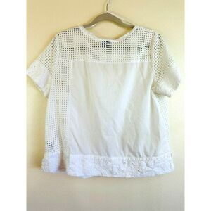 Stylus Crochet Lace Eyelet Patchwork Short Sleeve Shirt crewneck, Size XL